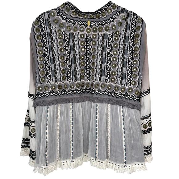 Ruby Yaya Gazania Grey Beaded Embellished Boho Jacket Size XL - Picture 9 of 16